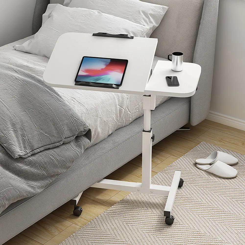 Adjustable Overbed Table with Wheels, 23.6"–37.4" Mobile Bedside Desk with Tilt Top, Rolling Laptop Stand for Bedroom, Hospital, Office
