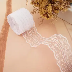 45 Yards 1.8 Inch Width White Lace Trim Ribbon Roll, Lace Fabric for Sewing, Bridal Shower Wedding Baby Shower Birthday Party Decorations, Gift Packaging Bouquet Wrap