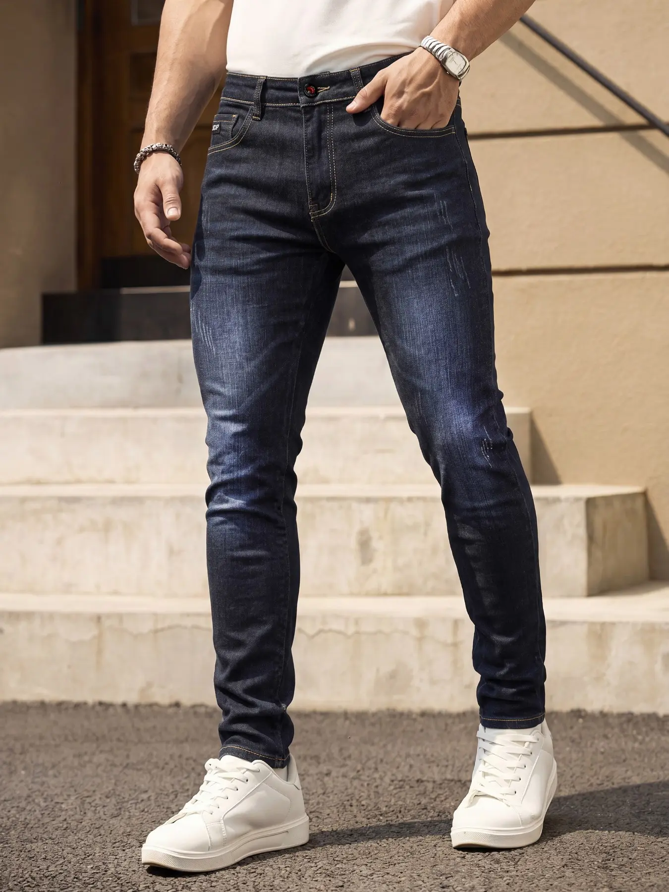 Four-season slim-fit stretch denim pants for men, versatile everyday casual trousers jeans