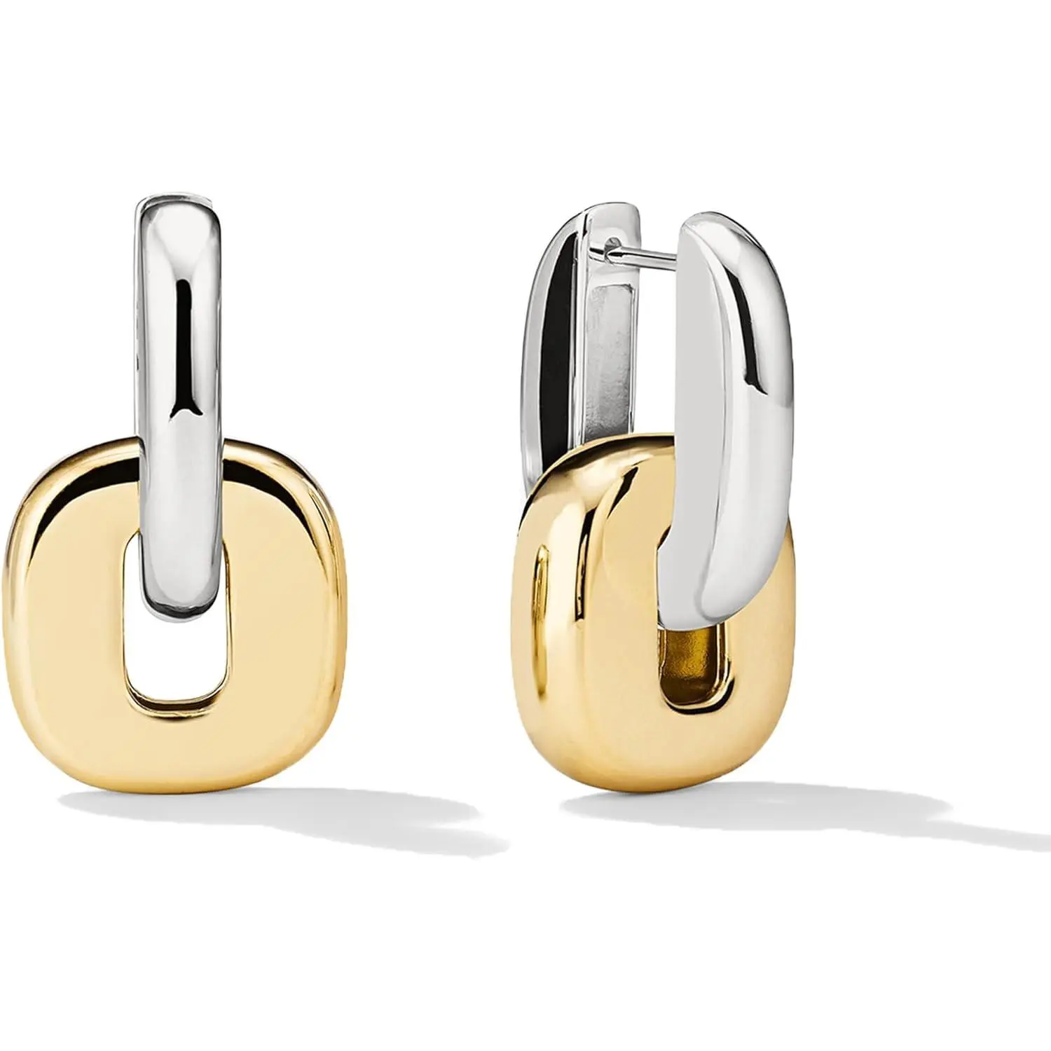 Chunky Hoop Earrings for Women, Trendy 14K Gold Silver Tone Bold Geometric Paperclip Link Earrings, High Polish Hypoallergenic Statement Jewelry Gifts
