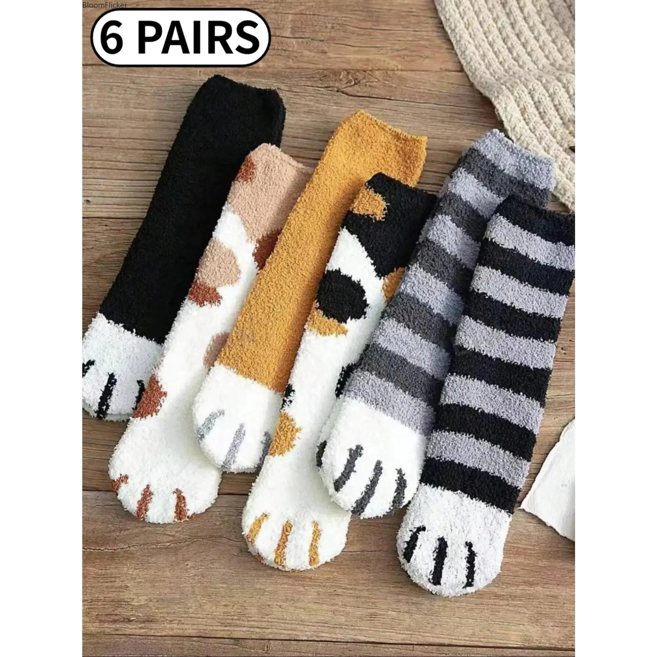 Women’s Cozy Fuzzy Cat Paw Plush Slipper Socks, Warm Soft Hosiery For Fall Winter, Comfortable Loungewear For Sleep & Daily Indoor Use, Lovely Novelty Gift For Cat Lovers
