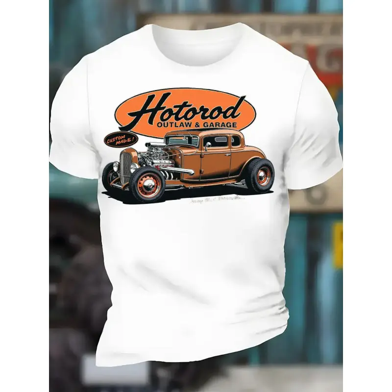Men's Vintage 1950s Hotrod Outlaw Garage T-Shirt Soft Breathable Cotton Muscle Car Tee with Hot Rod Coupe Logos White Car Enthusiast Apparel for Car Shows Father's Day Gift Casual Crewneck Graphic Tee,unisex,snarky,backless,special,fi,shirt uni,s,me,,,tax