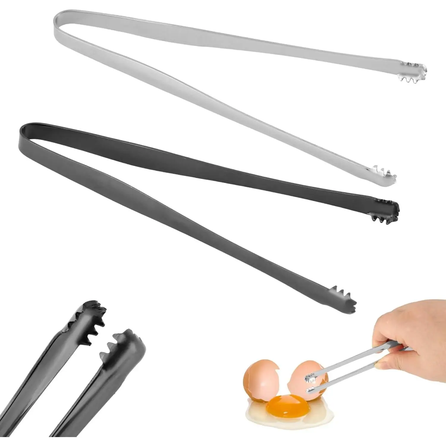 2 count Egg Chalaza , Stainless Steel Eggshell Fragment , Easy Grip Kitchen Tongs for Cooking Baking, Egg Membrane Handler for Chefs  Prep Accessories