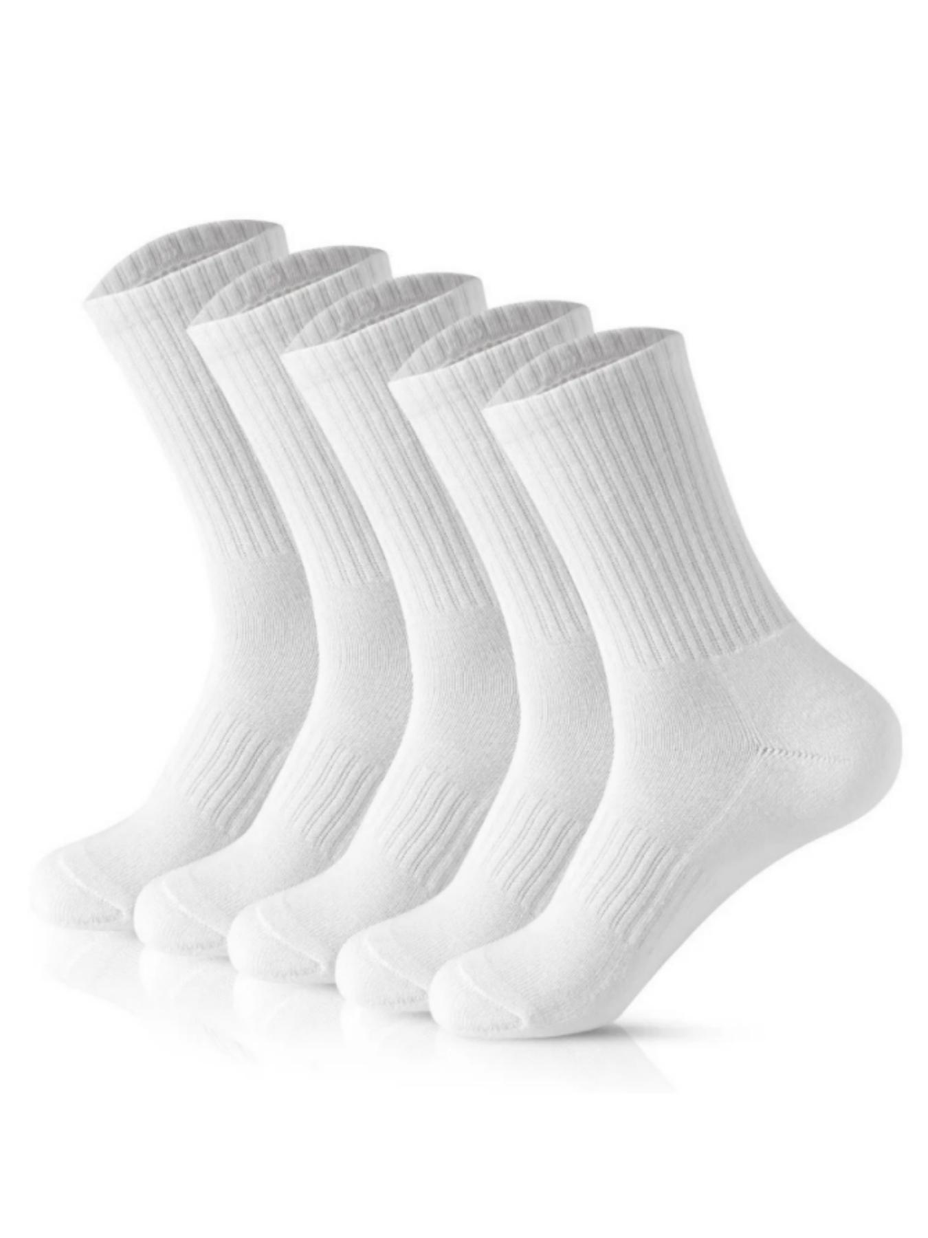 Men's 5 Pairs Solid Crew Socks, Casual Comfy Sock Set for Daily Outdoor Wear, Socks for Men, Knit Socks for All Seasons
