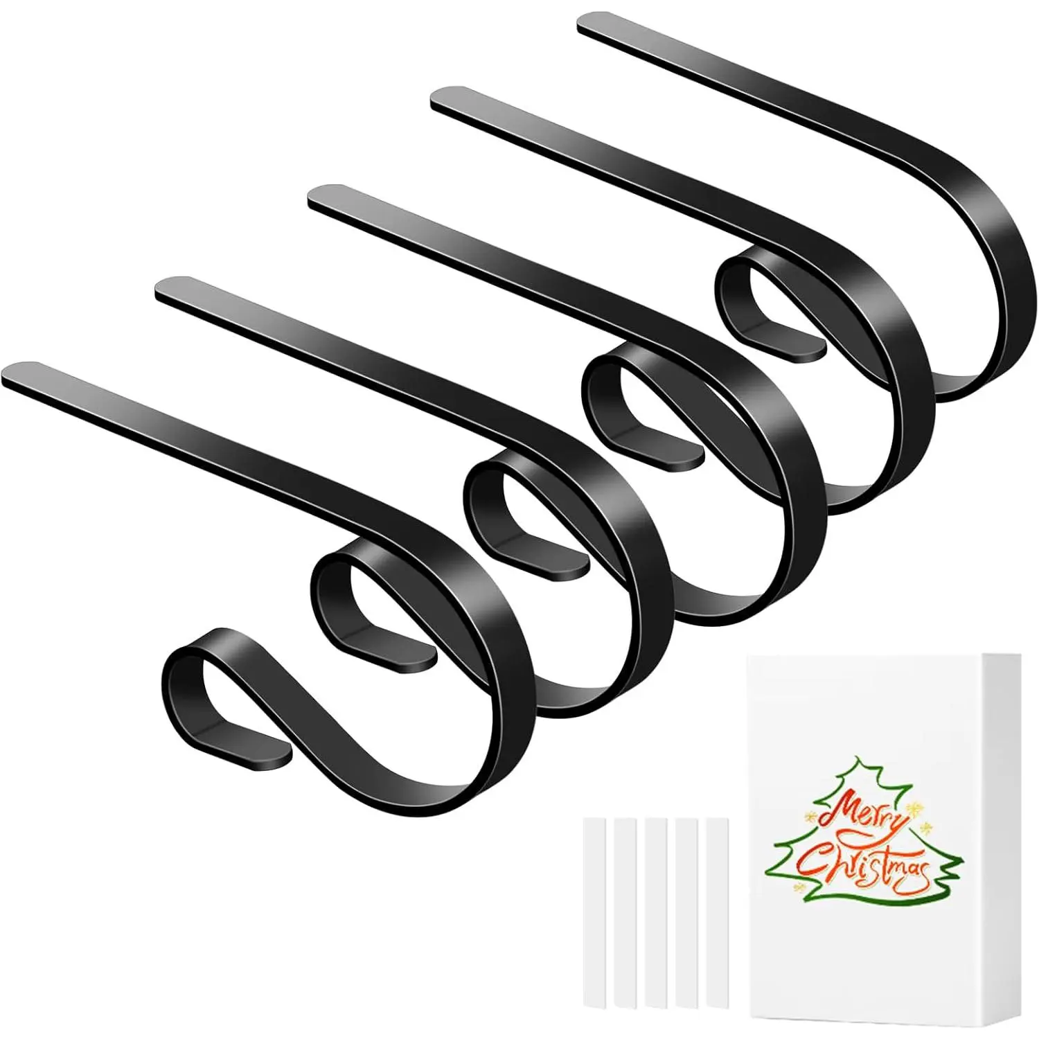 Christmas Stocking Holders with Scratch Protection for Fireplace Mantle, 5 Pack Christmas Stocking Holder for Christmas Stockings Filled with Gifts, Christmas Decoration Supplies (Black)