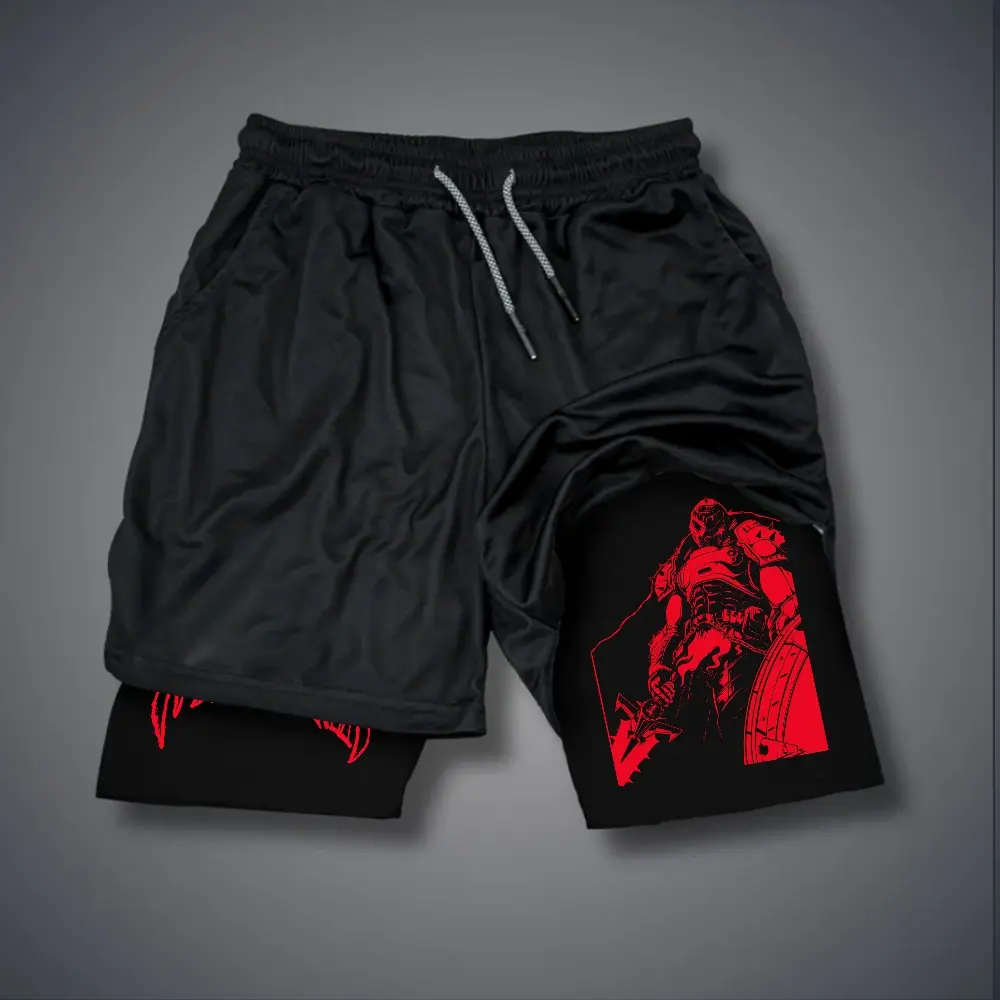 [Vtg90s] Game 80s 90s Double-Layer Sports Shorts Graphic Shorts Black Camo Streetwear Shorts Men Outfits Men Vacation Outfits Shorts