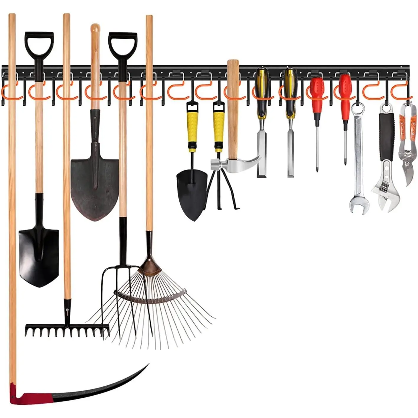 51'' All Metal Garden Tool Organizer Adjustable Garage Tool Organizer Wall Mount Garage Organizers and Storage with Heavy Duty Hooks Tool Hangers for Garage Wall, Shed, Garden