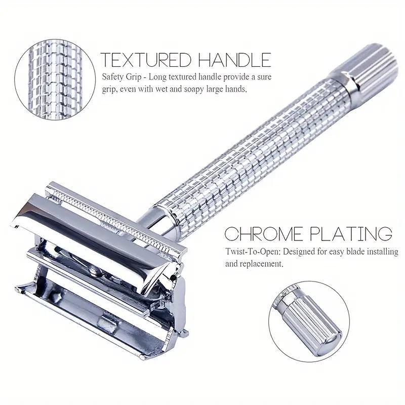 Double-sided Manual Razor with Blades,  Durable Men's Safety Shaving Tool, High-end Rotary Razor for Beard and Beard Trimming