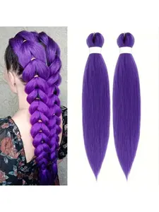 2 Packs Beauty Long Purple Braiding Hair 24 Inch, Pre Stretched Synthetic Braiding hair for Braids, Purple Rumi Hair Extensions for Stage Party Halloween Costume Cosplay