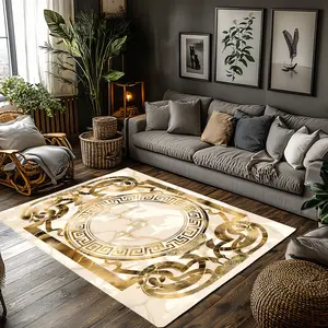 White Gold Baroque Crystal Velvet Luxury Area Rug #LuxuryBaroqueRug #WhiteGoldFloorMat #MarbleEffectCarpet #CrystalVelvetHomeDecor