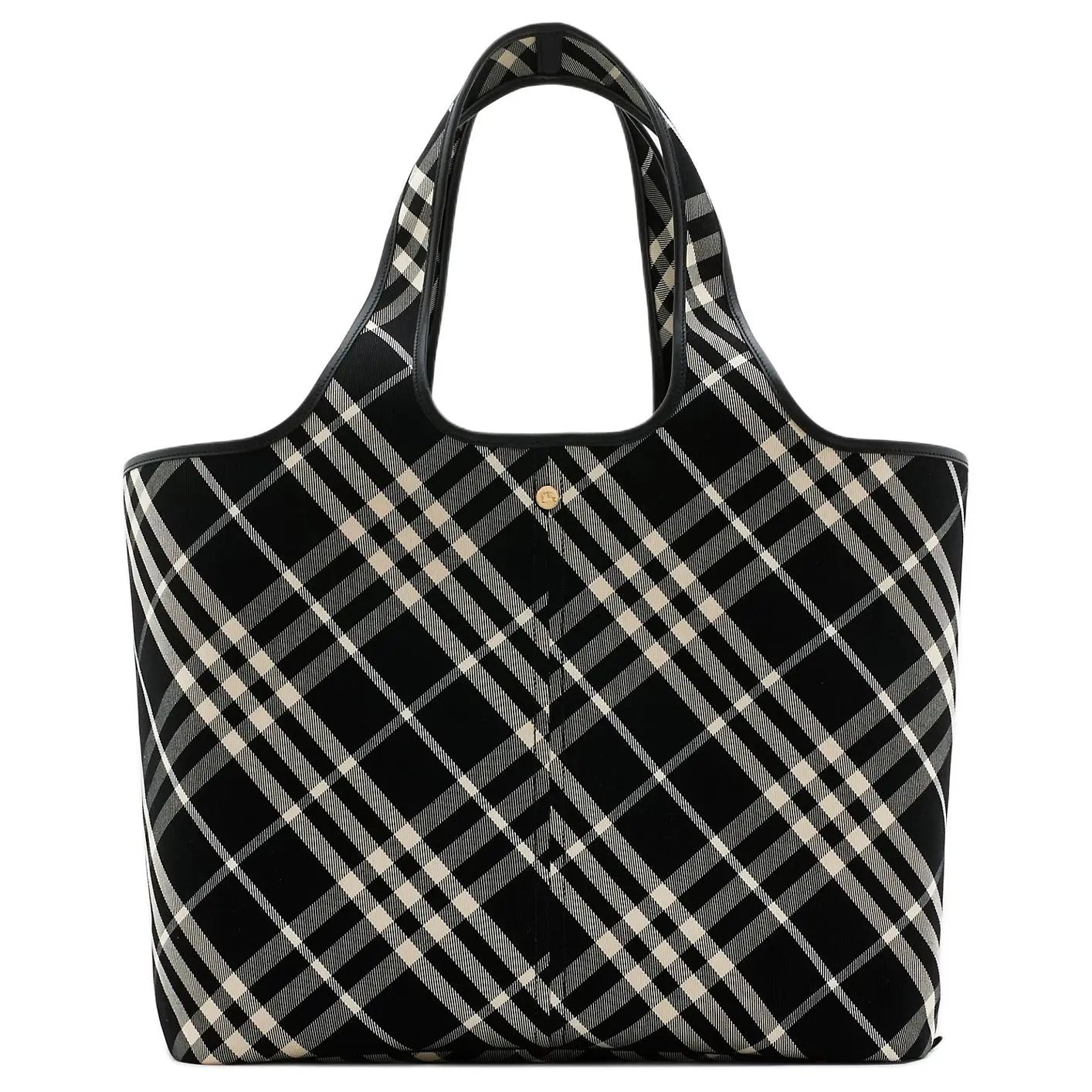 Burberry Reversible Cotton and Smooth Calfskin Tote Bag for Women, Black and Off-White