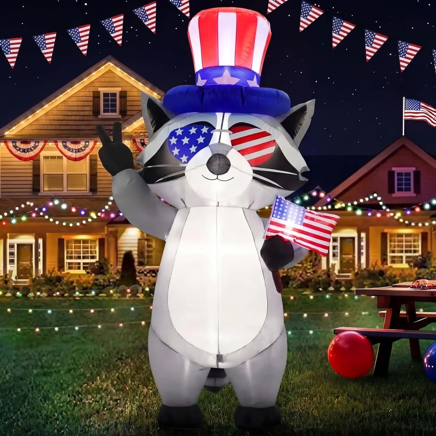 5 ft Tall Lighted Patriotic Inflatable Raccoon Independence Day 4th of July 250th Patriotic Raccoon Inflatable with American Flag Blow up Decor for Independence Yard Outdoor Patio Lawn Gardenfidget toys