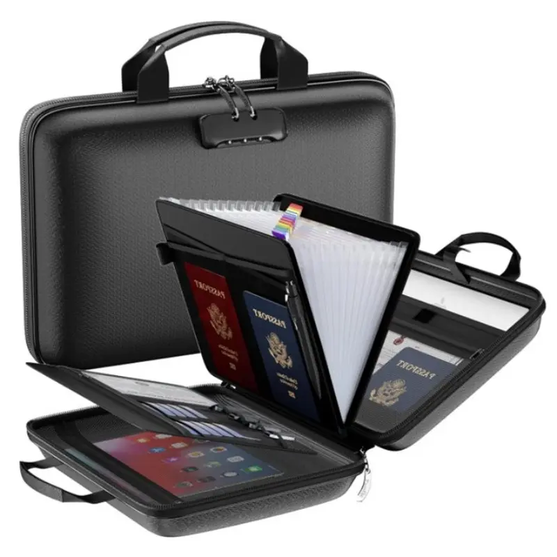 Fireproof Accordion File Organizer with Handle - Collapsible, Transparent, Zippered Lock Expanding Multi-Compartment File Folder for Home Paper Storage