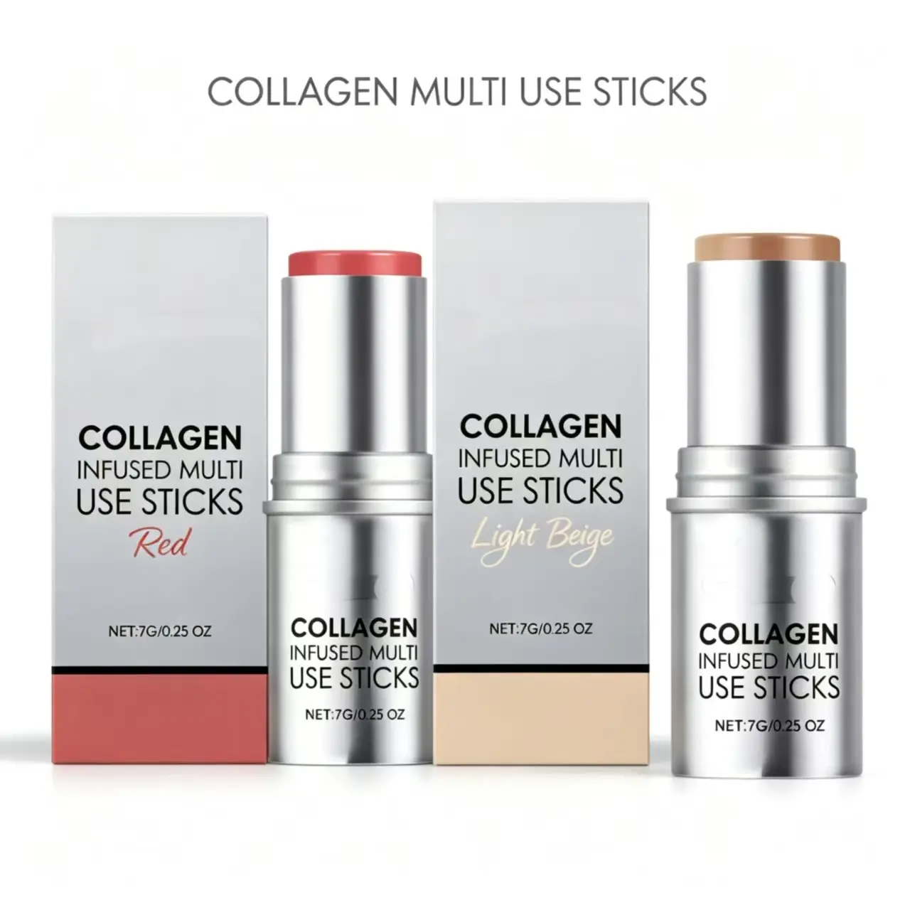 Collagen Multi-Purpose Makeup Stick - Moisturizing Natural Blush, Lipstick, Contour, Highlighter All-In-1 Facial Cosmetic for Beauty & Personal Care