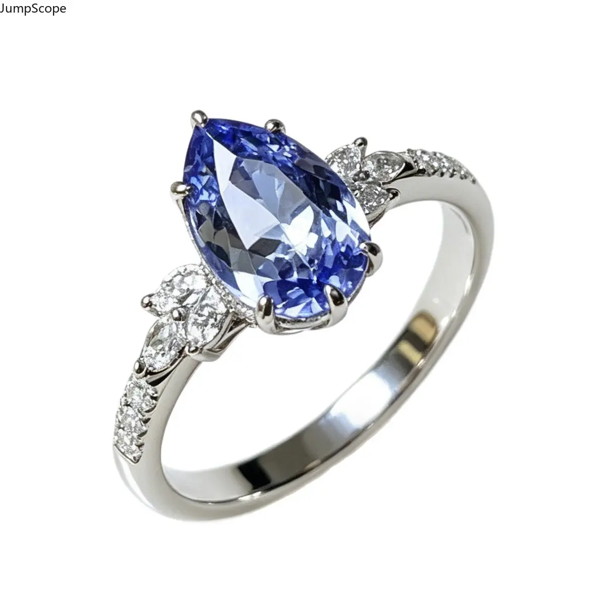 Elegant Silver Pear Cut Blue Sapphire CZ Ring For Women, Symmetric Marquise Floral Micro Pave Band European Engagement Proposal Wedding Gift For Her