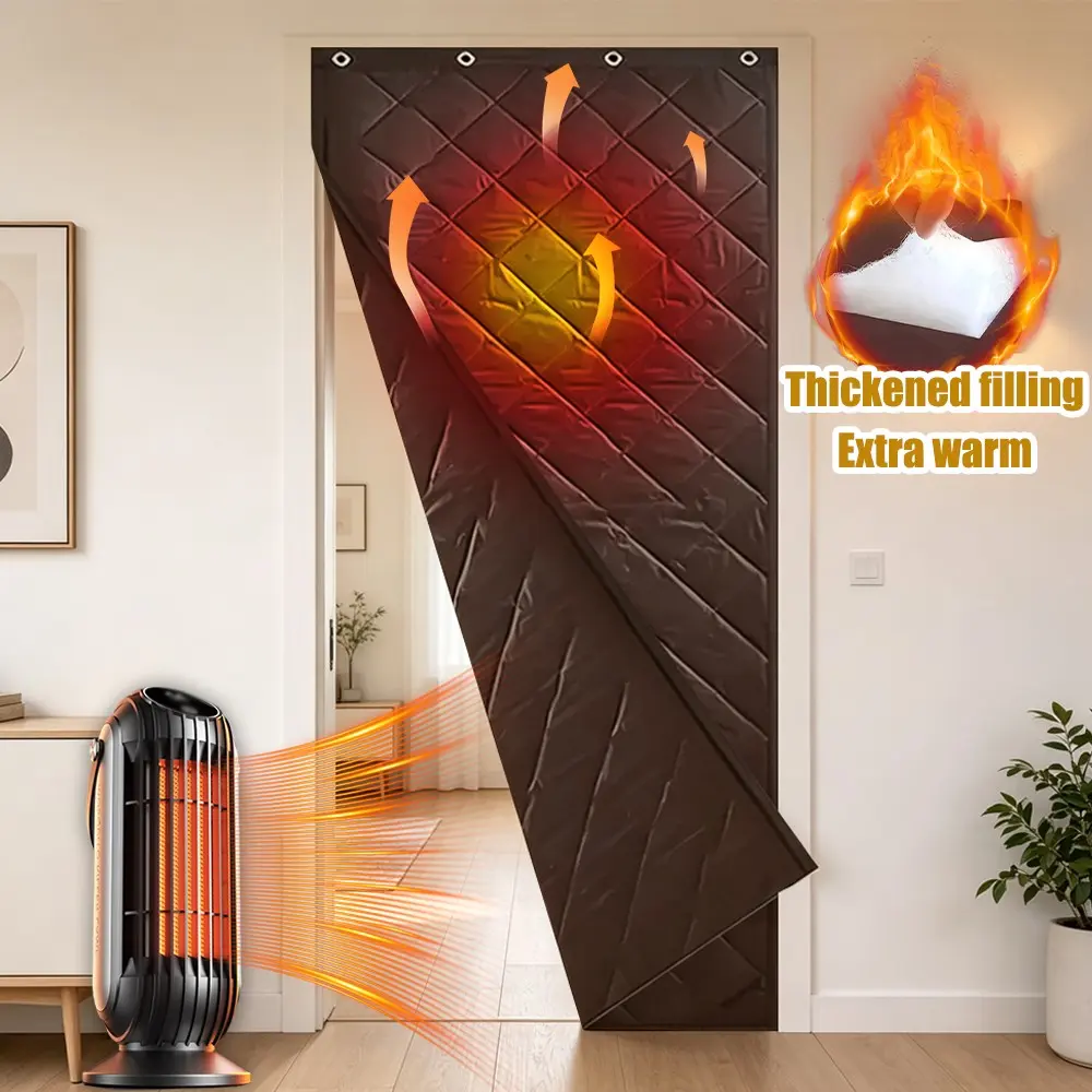 Winter Thermal Door Curtain with Thick Lining, Cold-Proof Door Drape Included Hooks Screws & Self-Adhesive Tape, Windproof Gap-Free Insulation Door Blanket Block Cold Air for Home & Apartment, Easy Installation