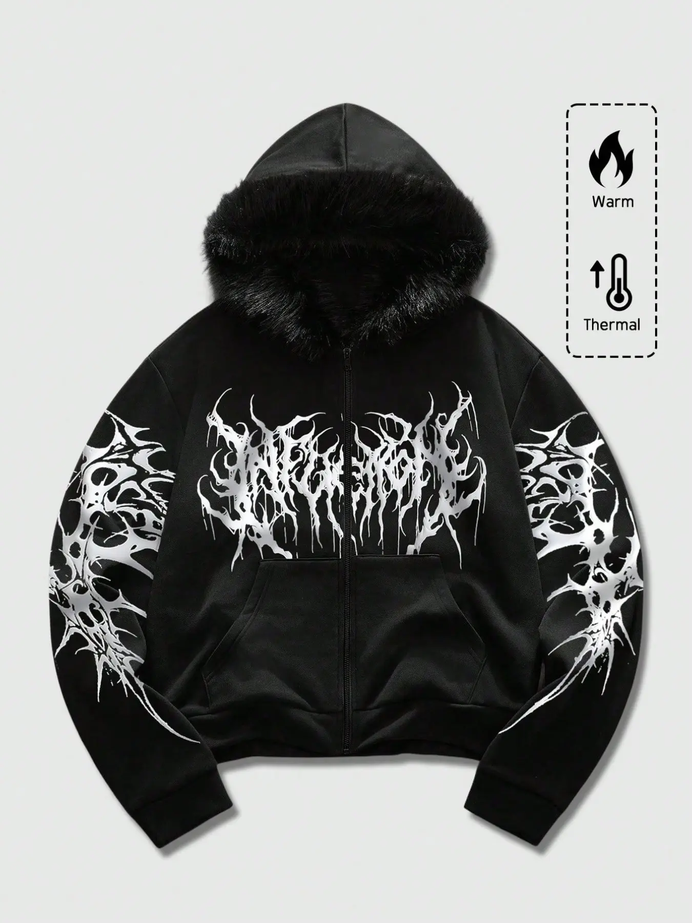 Men's Skull Print Hoodie, Warm Long Sleeves Streetwear Zipper Jacket, Casual Comfortable Outerwear for Outdoor Travel Parties