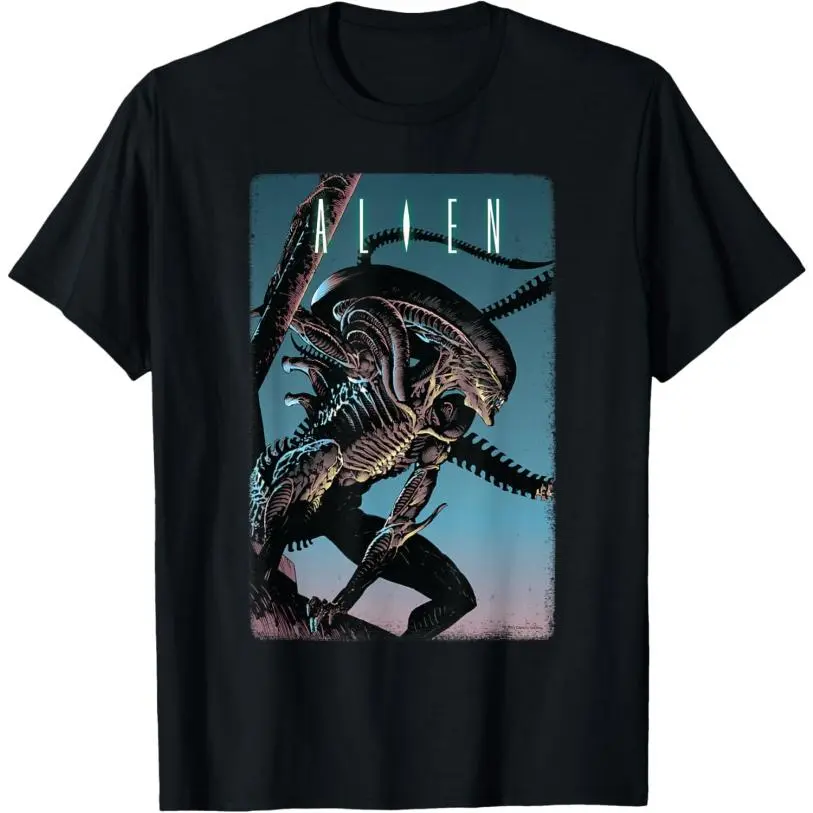Unisex Alien Xenomorph Artwork Digital Print Sports Top, Round Neck Short-Sleeve T-Shirt, Loose Fit Streetwear, Multi-Size Garment Tee (Consult Size Chart)
