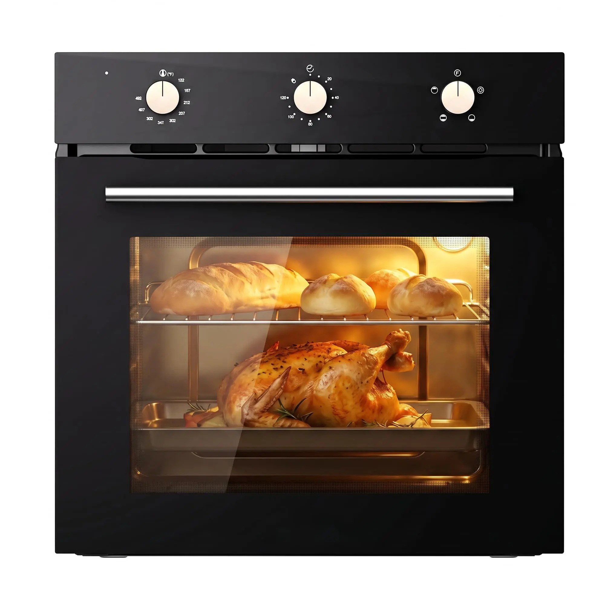 Standard 24 Inch Built-in Electric Wall Oven – Single Black Oven, 2.5 Cu.ft, 8 Cooking Modes, Mechanical Knob, 500°F Detector Probe, Timer, Safety Lock, Easy-Clean Interior – Modern Kitchen Appliance