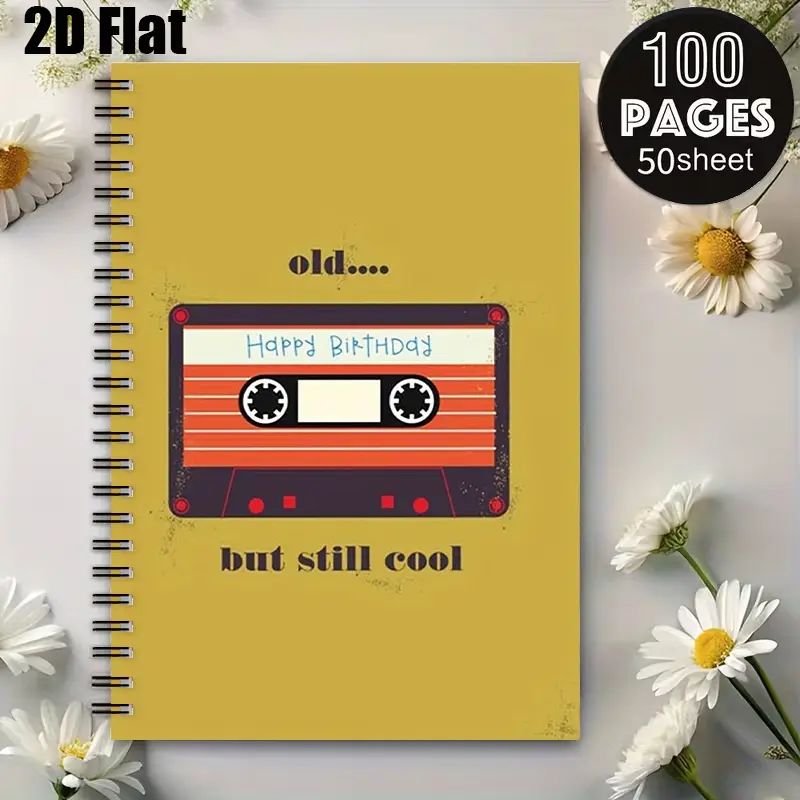 1 Pack Happy Birthday Spiral Notebook, 5.7x8.26 Inch, Retro Cassette Design, High-Quality Lined Pages, Durable Coil Binding, Perfect for Birthday Wishes, Daily Journaling, Gift for Music Lovers, Nostalgic Party Favors, Memo Taking, School Office Sup