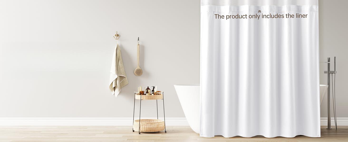 Fabric Snap-in Shower Curtain Liner Replacement 1 Pack with Magnets Compatible with 72"x72" Long Shower Curtain with Snap in Liner,Removable & Water-Repellent & Machine Washable White 70x54