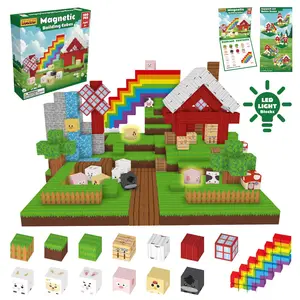 My Farm World Rainbow Magnetic 100PCS 200PCS Building Blocks, Magnetic Square Puzzle Assembling Educational Toy for Kids