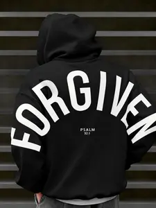 Hooded Sweatshirt, Back Arc Large Letter 'forgiven' with 'psalm 32:1' Print, Loose Fit, Street Style, All Seasons