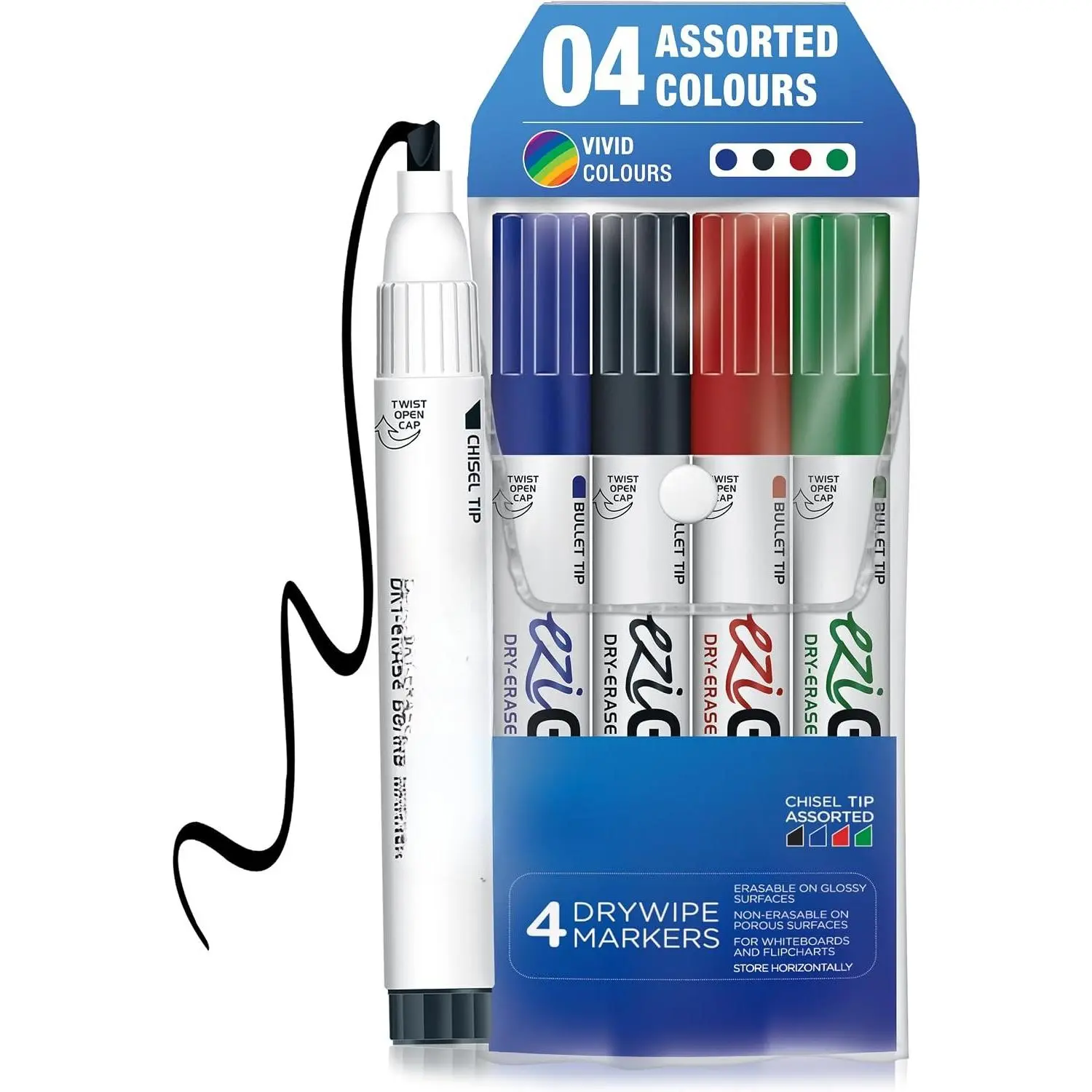 Whiteboard Pens, Whiteboard Markers, Hard-wearing Dry Wipe Pens for Whiteboard Board Markers Erasable ( 4 Pack, Chisel)