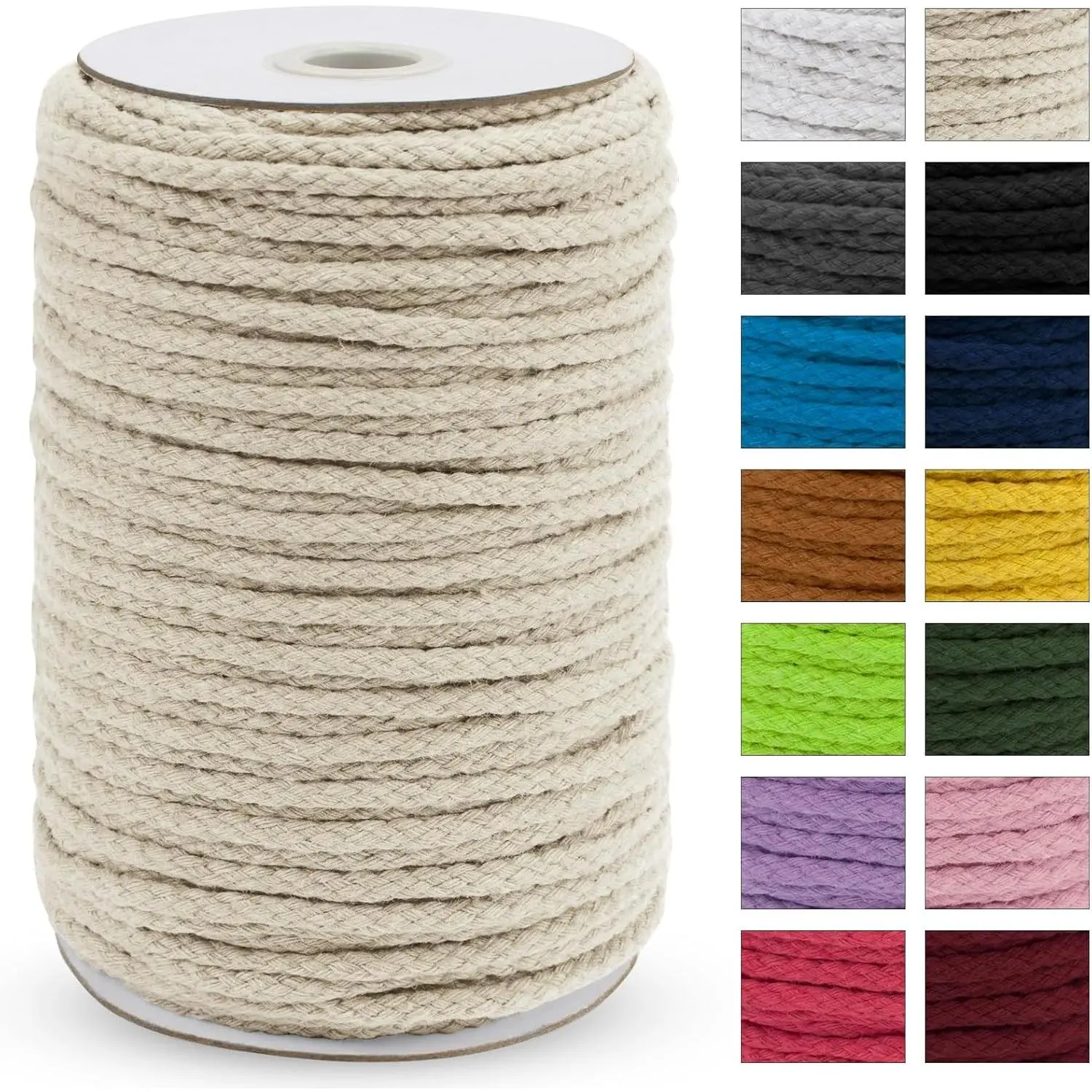 5mm x 295ft Braided Macrame Cord, Natural 8-Strand Braided Cotton Rope, Colored Drawstring Craft Rope for Plant Hangers, Wall Hanging, Dream Catcher, Garden and DIY Projects