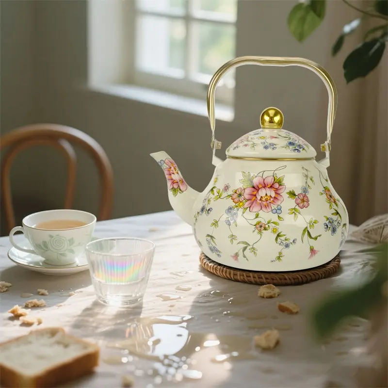 1pc Enamel Water Kettle, British Milk Tea Pot, Teapot, Coffee Pot, Handmade for Kitchen, Outdoor Afternoon Tea, Gift Idea