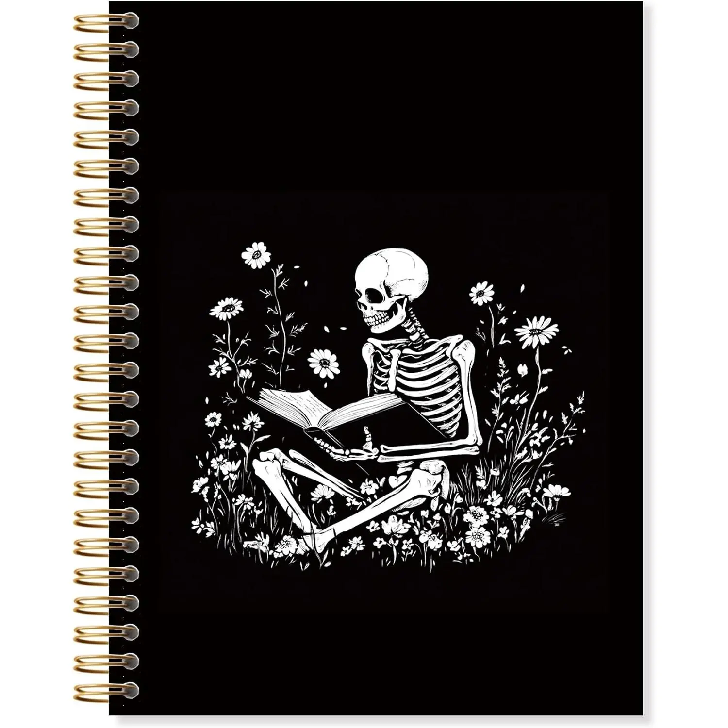 Gothic Floral Skeleton Spiral Notebook, Book Lover Notebooks for Note Taking, Reading Journal for Books Lovers, Book Reader Journal, Goth Skull Journal 5.5x8.3 Inch with 164 Pages