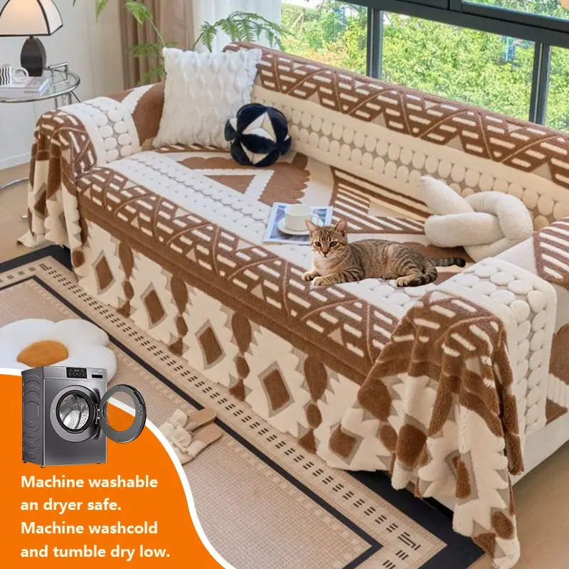 1pc Sofa Cover for Fall and Winter, Non-Slip Leather Sofa Cover for Luxe Style, Soft Sofa Towel for Comfortable Living Room Decor