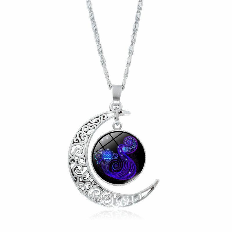The Best-Selling 12 Constellation Necklaces in 2026 Twelve Zodiac Time Gemstones Moon Glass Pendants European and American Necklaces with Glowing Constellation Designs