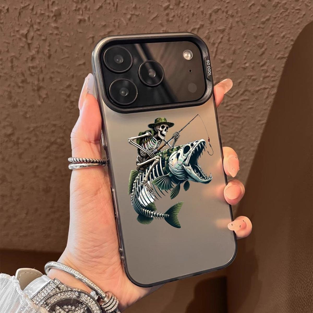 Skeleton Fishing Pattern Case for iPhone 17 Pro Max 17 Air 16/15/14/13/12/11 Pro Max XR XS E Plus Retro High-end Shockproof Drop Screen Protection Cute Durable PC Smartphone Cover