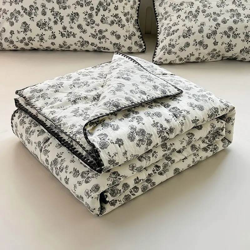 1 Pc Fresh Floral Print Summer Cooling Throw Blanket, Breathable Lightweight Blanket, Thin Bedding for Summer #GLOBAL PICKS