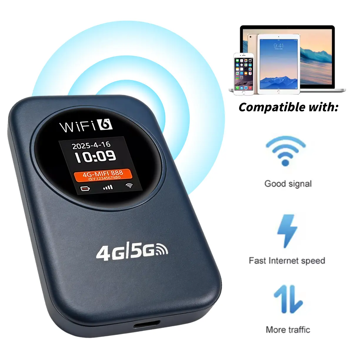 4G LTE Mobile Hotspot, Portable WiFi Router, 300Mbps High Speed, 3000mAh Battery, Secure Stable Connection for Travel, Camping and RV