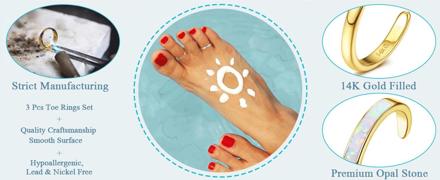 Jstyle 3PCS 14K Gold Plated Toe Rings for Women Adjustable Silver Gold Toe Ring Set Cute Opal CZ Daisy Flower Toe Rings Open Band Hawaiian Beach Summer Foot Jewelry for Women