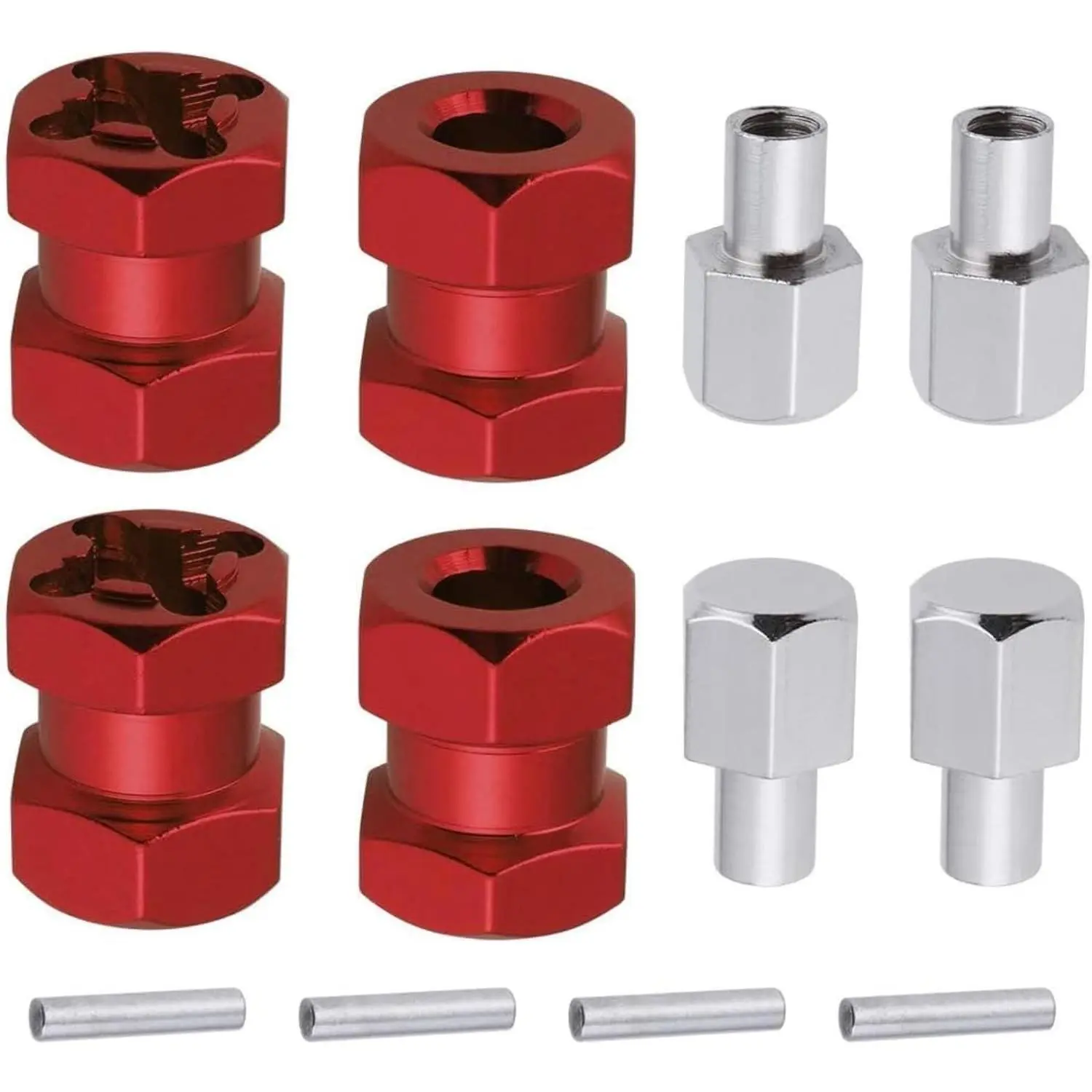 4-Pack 12mm Wheel Hex Drive Hubs Combiner Coupler Aluminum 15mm Offset Extension for 1/10 RC Crawler Car Parts (Red)