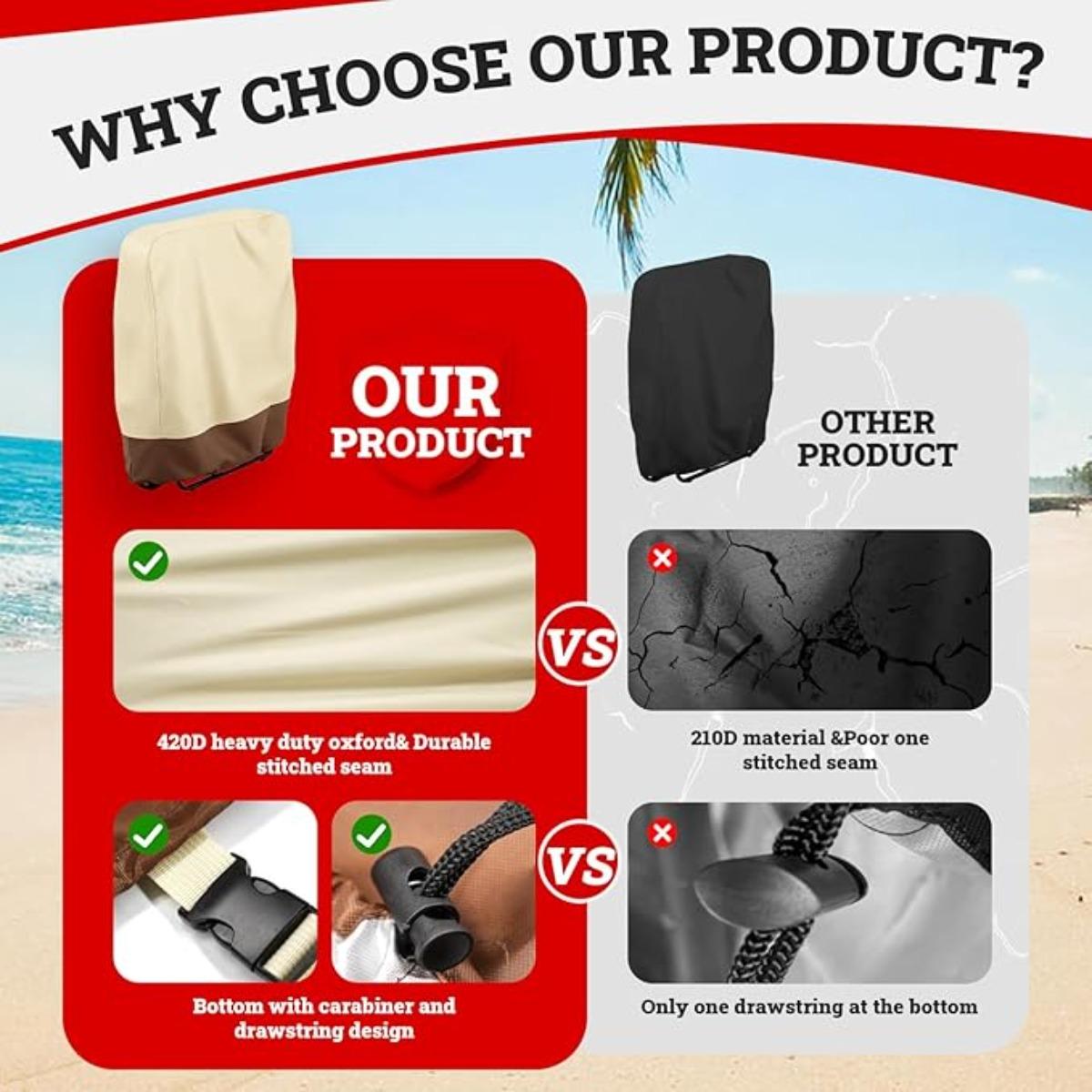 2 Pack Zero Gravity Folding Chair Cover 420D Outdoor Folding Recliner Chair Covers Waterproof Patio Lawn Furniture Protector 32" x 37" Beige