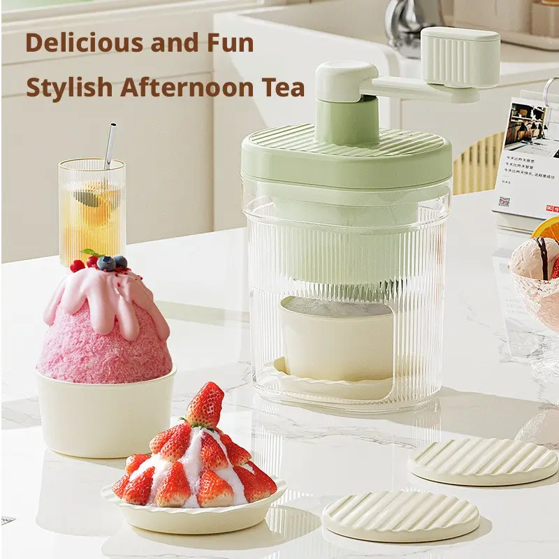 Desktop Hand Crank Ice Shaver, Home DIY Snow Cone Blender, Small Tabletop Manual Ice Crusher, Kitchen Drink Maker, Party Use, Easy Operation