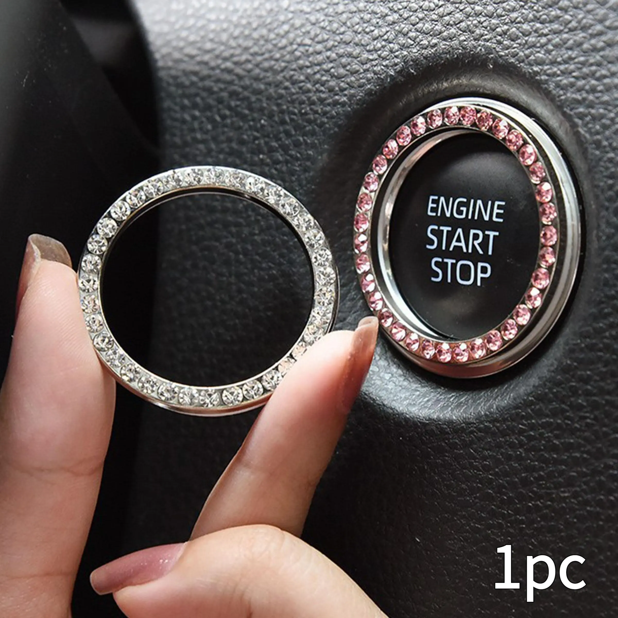 Shiny Car Interior Decor, Women's Car Accessories, Engine Start-Stop Button Cover, Key Ignition Knob Ring, Car Interior Kit, Auto Parts, Car Decoration, Aesthetic Car Accessory, Automotive Decoration