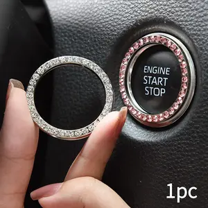 Shiny Car Interior Decor, Women's Car Accessories, Engine Start-Stop Button Cover, Key Ignition Knob Ring, Car Interior Kit, Auto Parts
