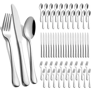 60-Piece Silverware Set for 20, Stainless Steel Mirror Polished Flatware Cutlery Set includes Forks Spoons Knives, Dishwasher Safe Silver for Home Wedding Restaurant
