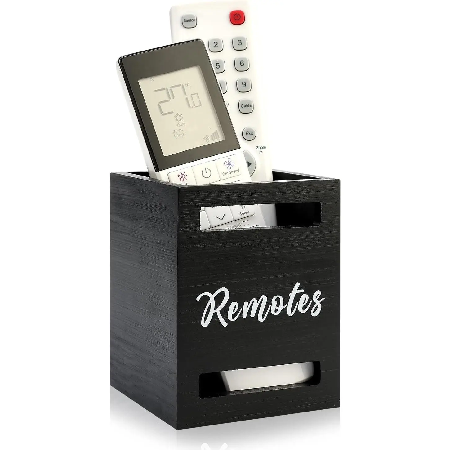 Black Wooden Table Remote Holder Wall Mount Nightstand TV Controller Caddy