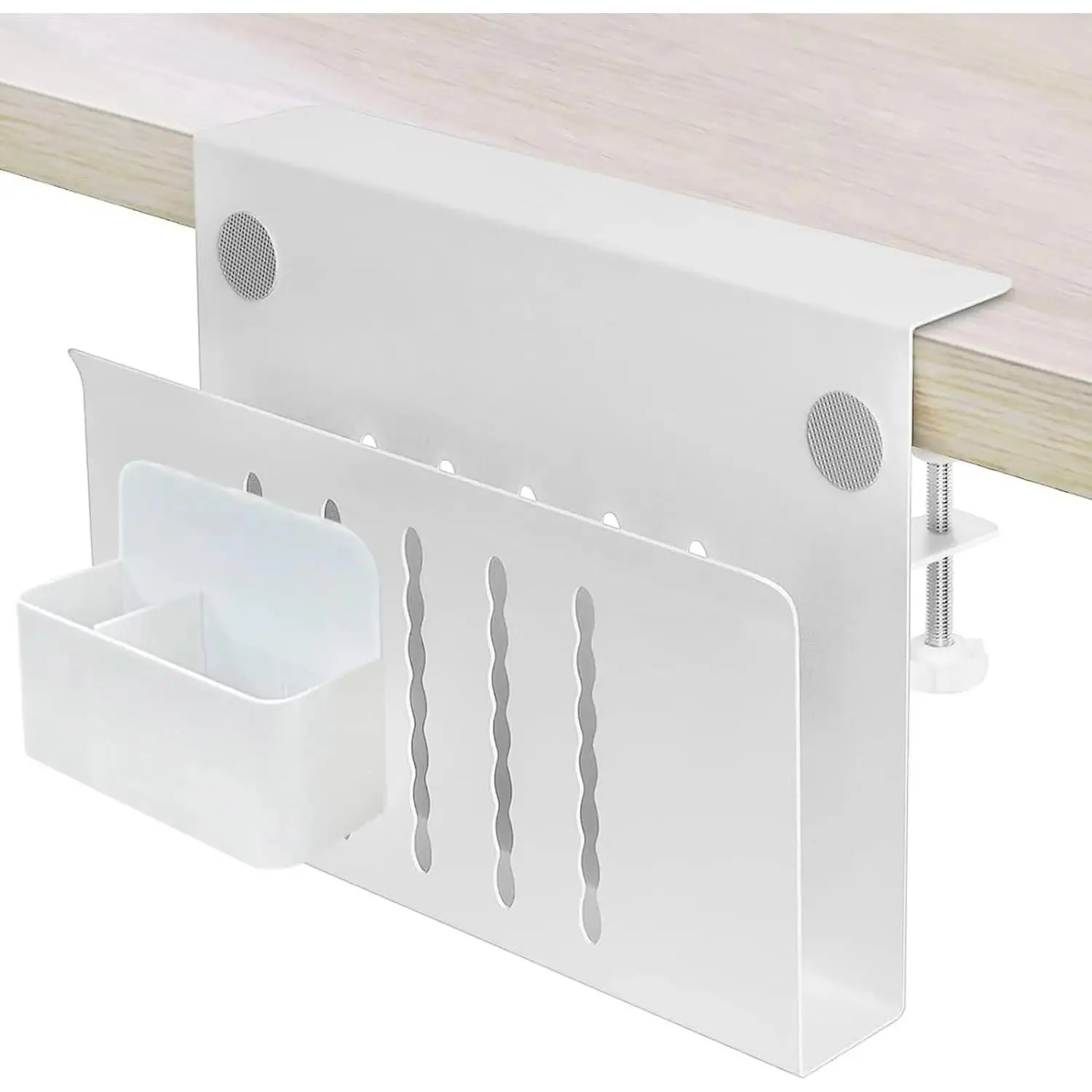 Desk Side Storage Under Desk Laptop Holder, Clamp-On Hanging Desk Organizer with Pen Holder, Table Side Tray for Office & Home Desktop Organization