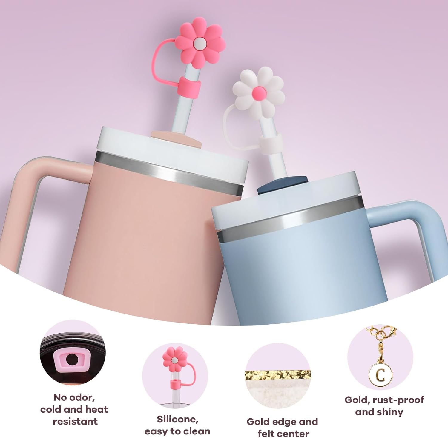 10 Count Cup Accessories Set for Stanley 30 oz 40 oz, Tumbler Straw Cover Cap for Stanley Cup, Round And Square Spill Proof Stopper, Letter Cup Charm, Sticker for Stanley Decorations, Letter K