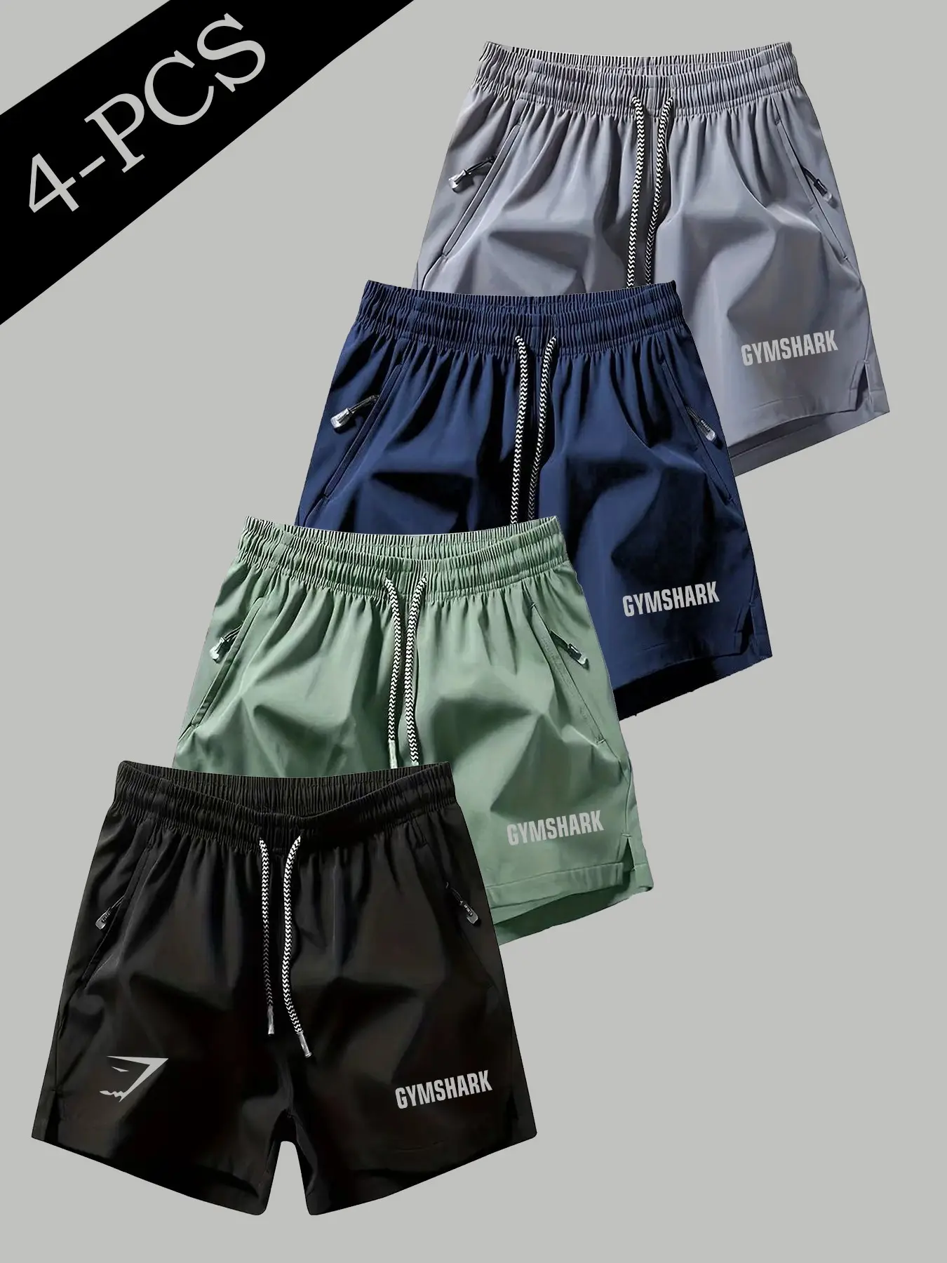 Men's Five-Quarter Shorts Set, Ice Silk Quick-Dry Fabric, Loose Fit, Zip Pockets, Running Beach Home Multisport Men's Athletic Pants