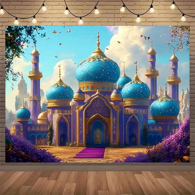 Arabian Palace Backdrop Party Decoration Photo Background Wall Decor Event Decoration Photography Background Ramadan Celebration Wedding Festival Middle Eastern Theme Indoor Outdoor Polyester Fabric