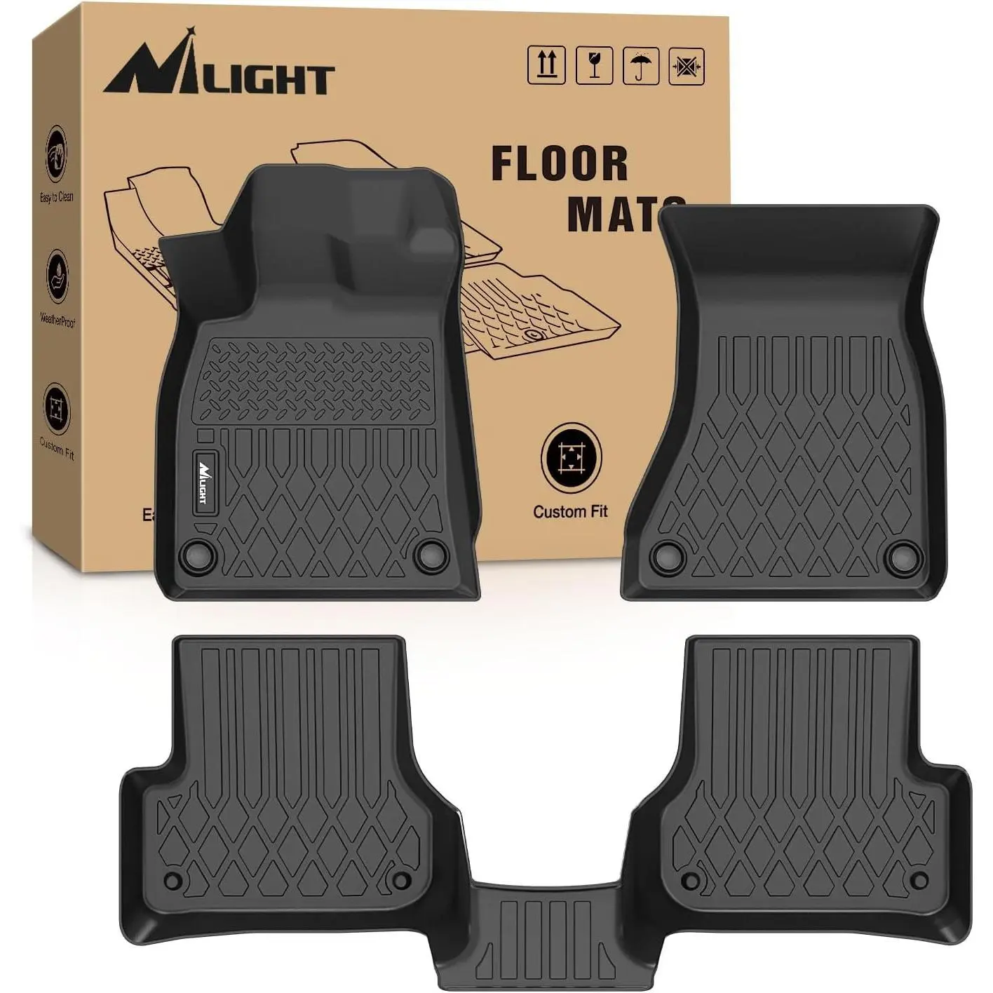 Nilight TPE Automotive Floor Mats - Custom Fit for Audi A6 S6 A6 Quattro 2012-2018, All-Weather Heavy-Duty Containment Floor Liners, Car Accessories with Easy Cleaning, Raised Lip, Channels, Waterproof Feature, Accessories For Car