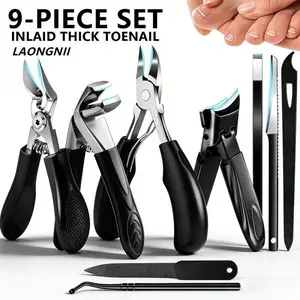 9pcs Professional Nail Clipper Set for Thick & Ingrown Nails, Heavy Duty Stainless Steel Pedicure Kit with Wide Jaw Opening